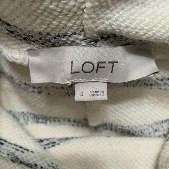 Loft Pullover Sweater Small Womens Ivory Black Striped Cowl neck Texture - Picture 5 of 11